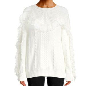 Tassel front crew neck sweater white M NWT